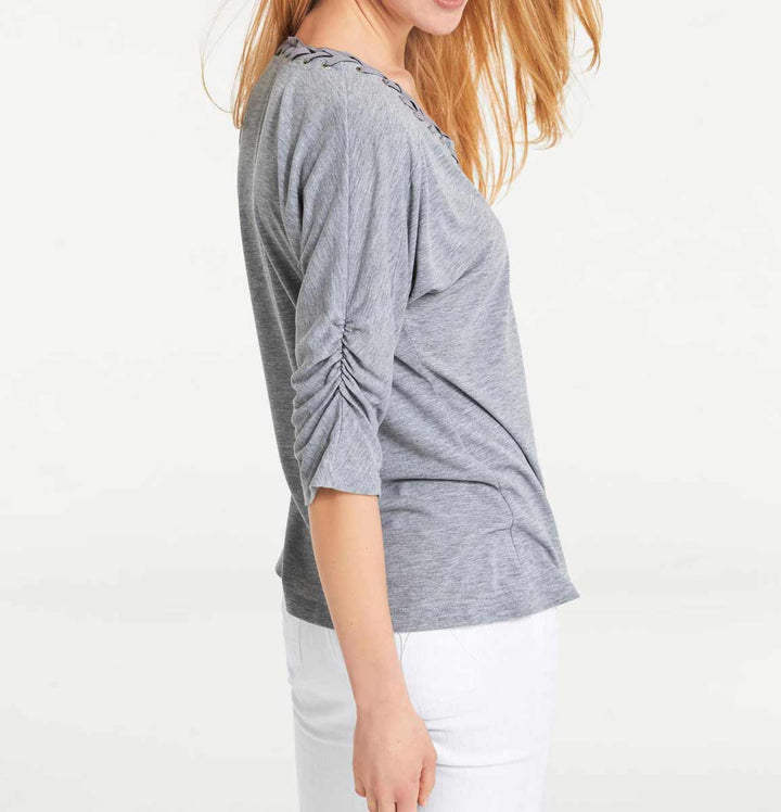 Heine - Best Connections Damen Shirt mit Schnürungen, grau-melange