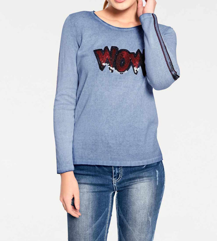 Heine - Best Connections Damen Feinstrickpullover mit Pailletten, hellblau