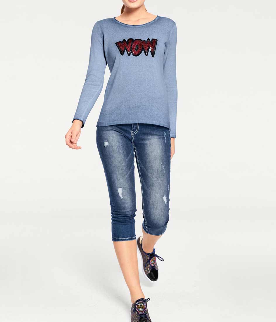 Heine - Best Connections Damen Feinstrickpullover mit Pailletten, hellblau
