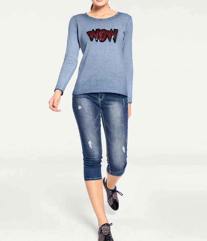 Heine - Best Connections Damen Feinstrickpullover mit Pailletten, hellblau
