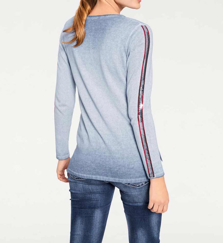 Heine - Best Connections Damen Feinstrickpullover mit Pailletten, hellblau