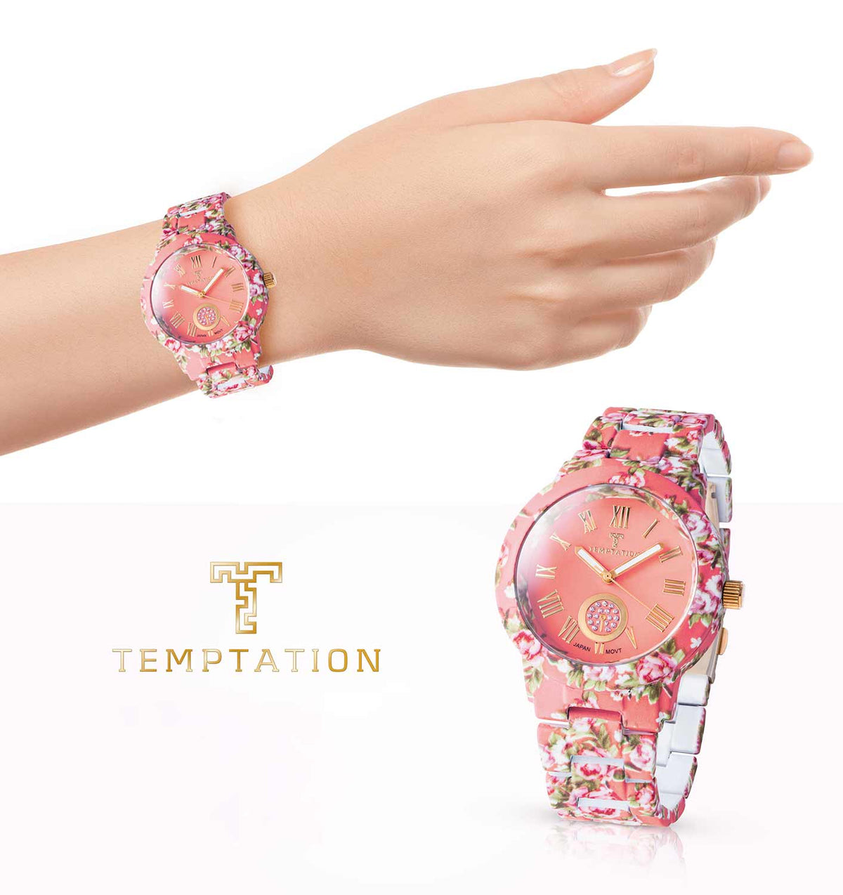 TEMPTATION Damen Marken-Damen-Armbanduhr, rosé-bunt