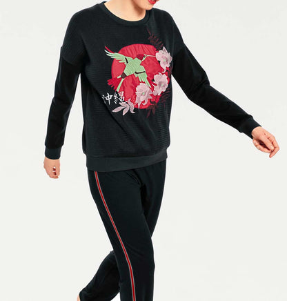 Heine - Best Connections Damen Sweatshirt mit Stickerei, schwarz
