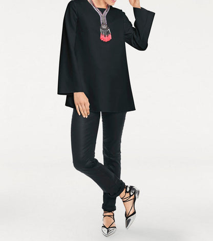 Rick Cardona Damen Designer-Longbluse, schwarz