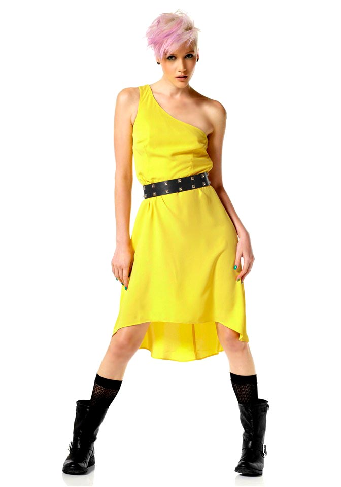 Material Girl Damen Asymmetrisches Marken-Kleid, gelb