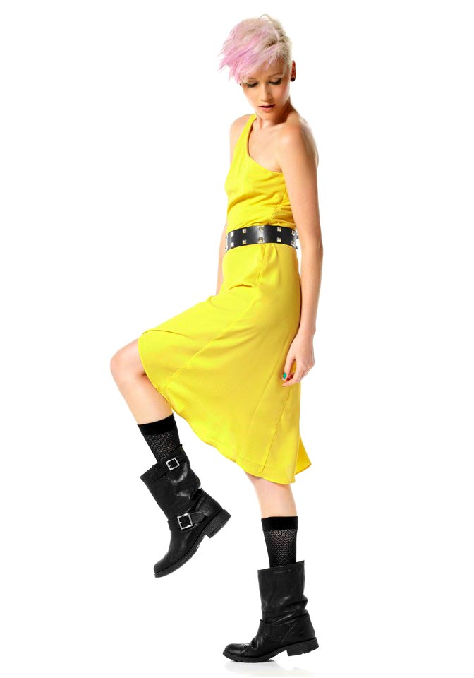 Material Girl Damen Asymmetrisches Marken-Kleid, gelb