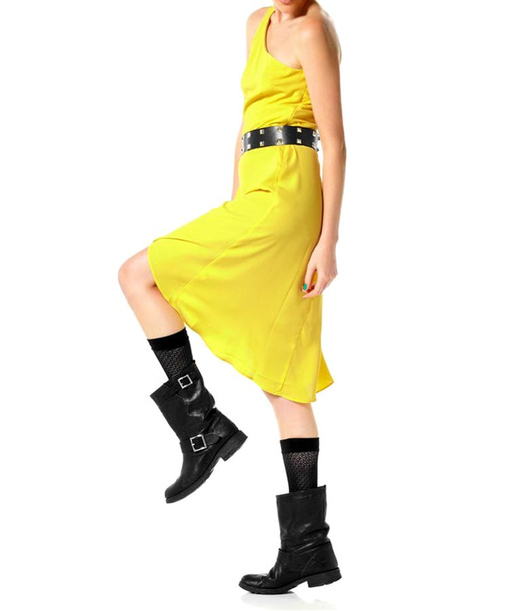 Material Girl Damen Asymmetrisches Marken-Kleid, gelb