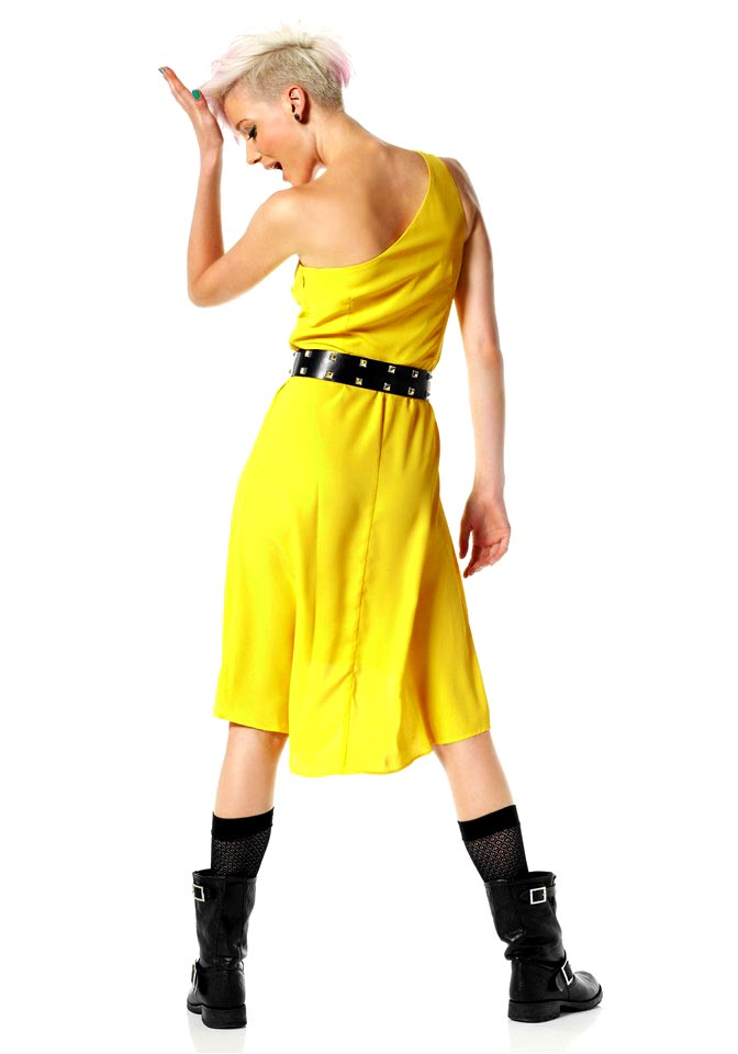 Material Girl Damen Asymmetrisches Marken-Kleid, gelb