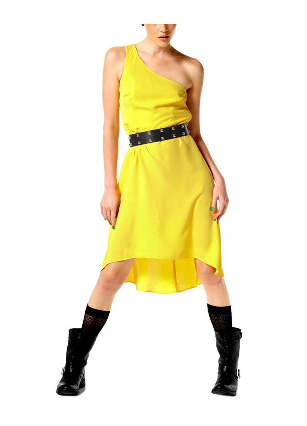 Material Girl Damen Asymmetrisches Marken-Kleid, gelb