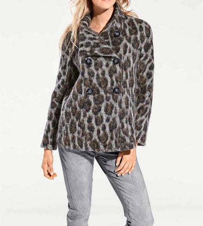 Heine - Best Connections Damen Leomuster-Wolljacke, grau-bunt