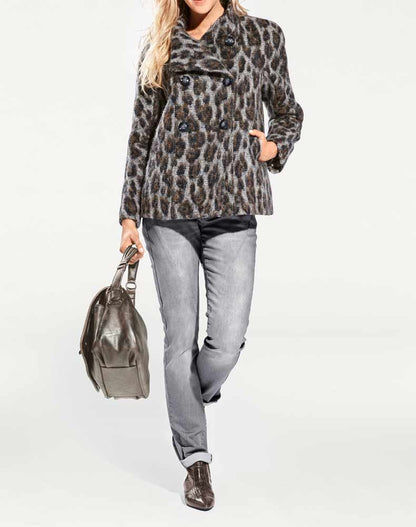 Heine - Best Connections Damen Leomuster-Wolljacke, grau-bunt