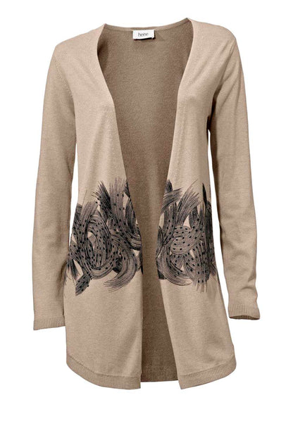 Heine Damen Cardigan mit Strass, taupe-schwarz
