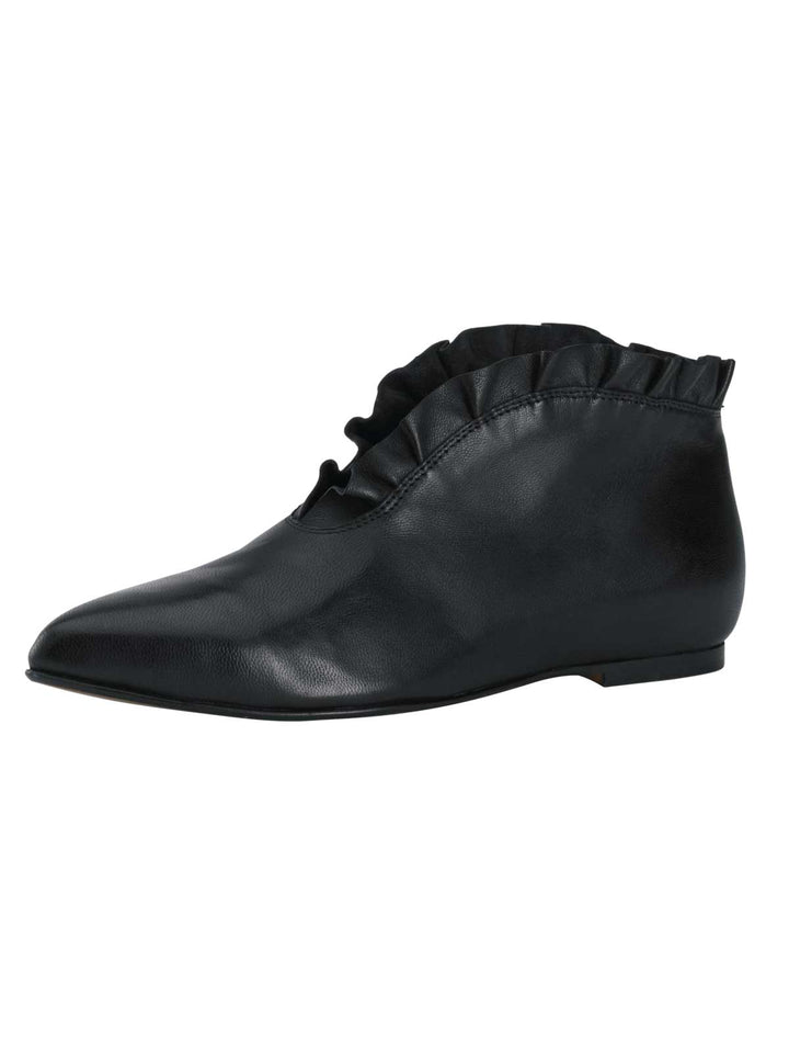 Heine Damen Lederstiefelette mit Rüschen, schwarz