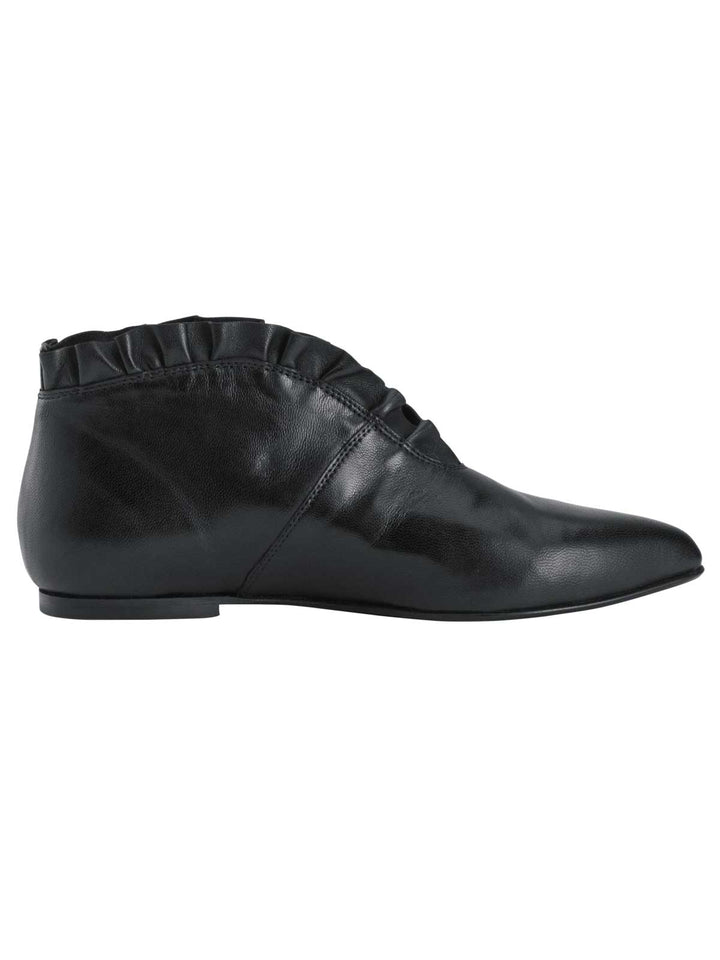 Heine Damen Lederstiefelette mit Rüschen, schwarz