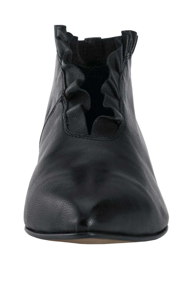 Heine Damen Lederstiefelette mit Rüschen, schwarz