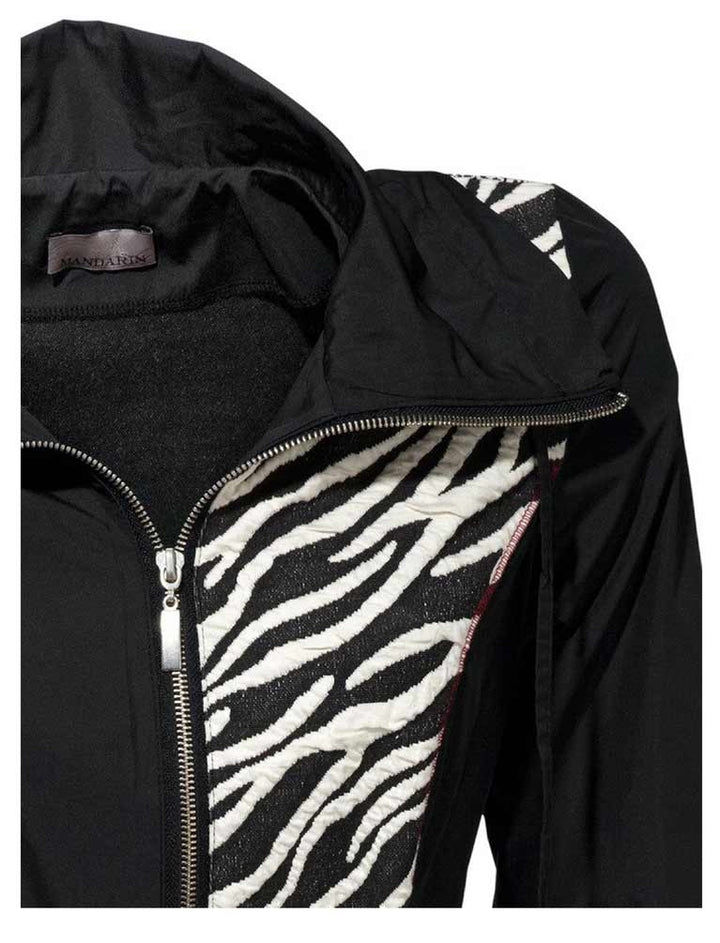 Mandarin Damen Patchmantel, schwarz-offwhite-bunt