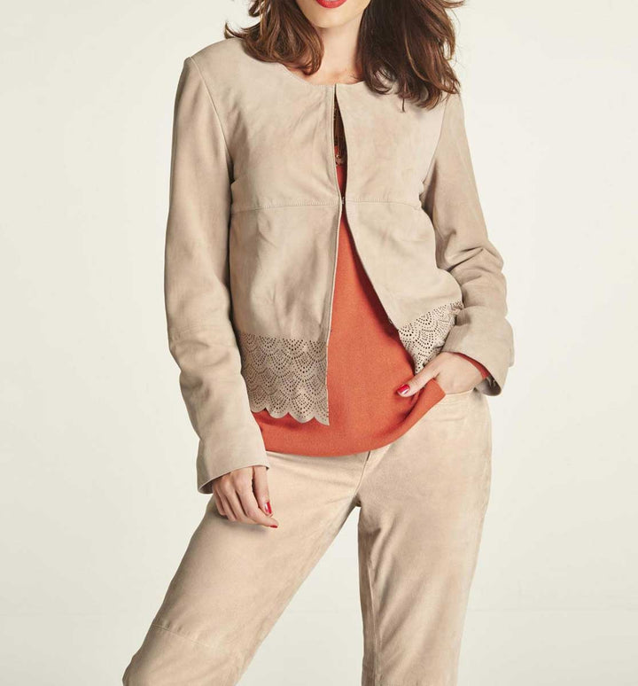 Heine Damen Ziegenvelourslederjacke, kiesel