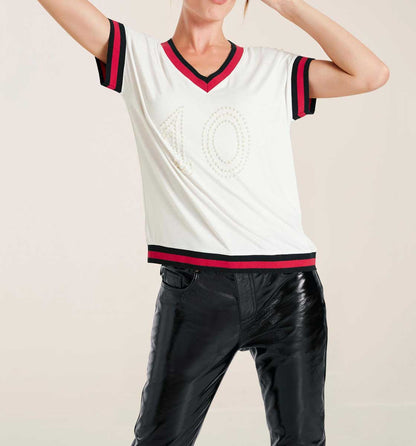 Heine Damen Jersey-Shirt mit Perlen, ecru