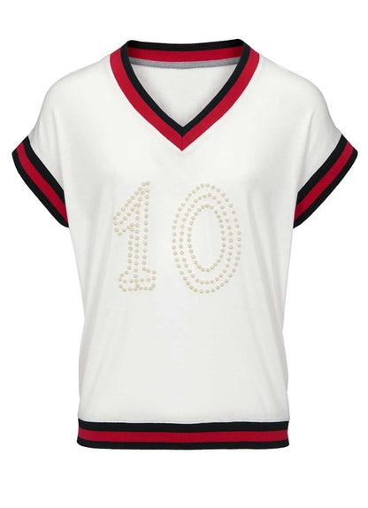 Heine Damen Jersey-Shirt mit Perlen, ecru