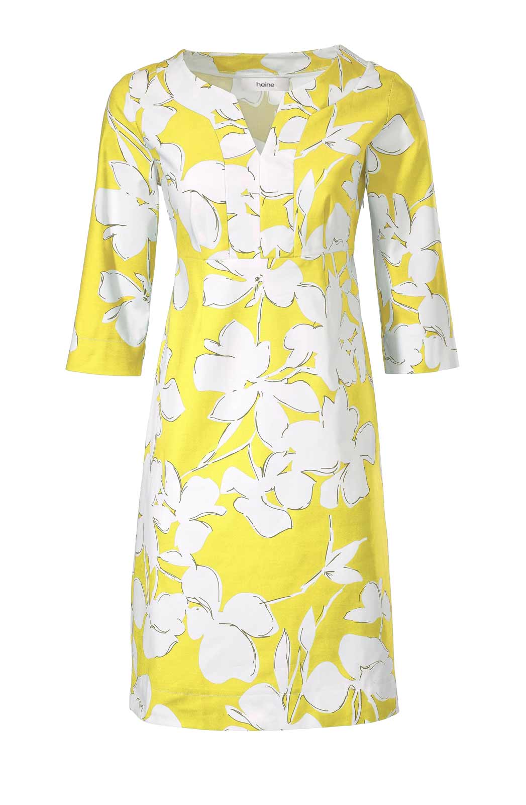 HEINE Damen Druckkleid, gelb-weiß