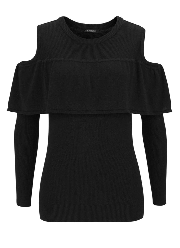 Vivance Collection Damen Volant-Pullover, schwarz