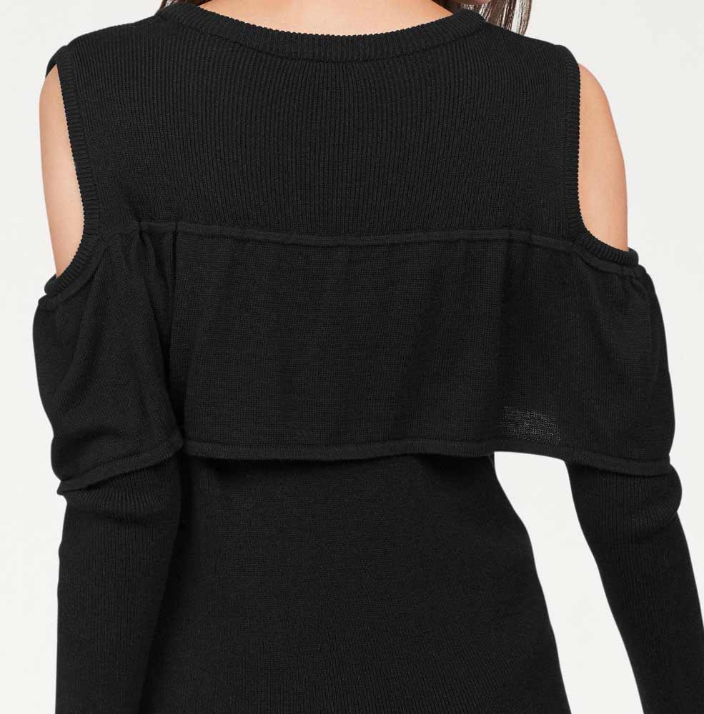 Vivance Collection Damen Volant-Pullover, schwarz