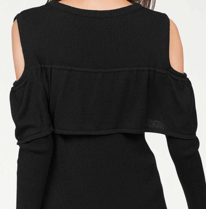 Vivance Collection Damen Volant-Pullover, schwarz