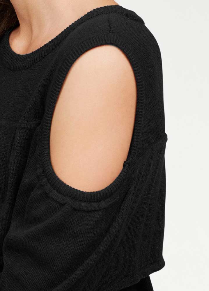 Vivance Collection Damen Volant-Pullover, schwarz