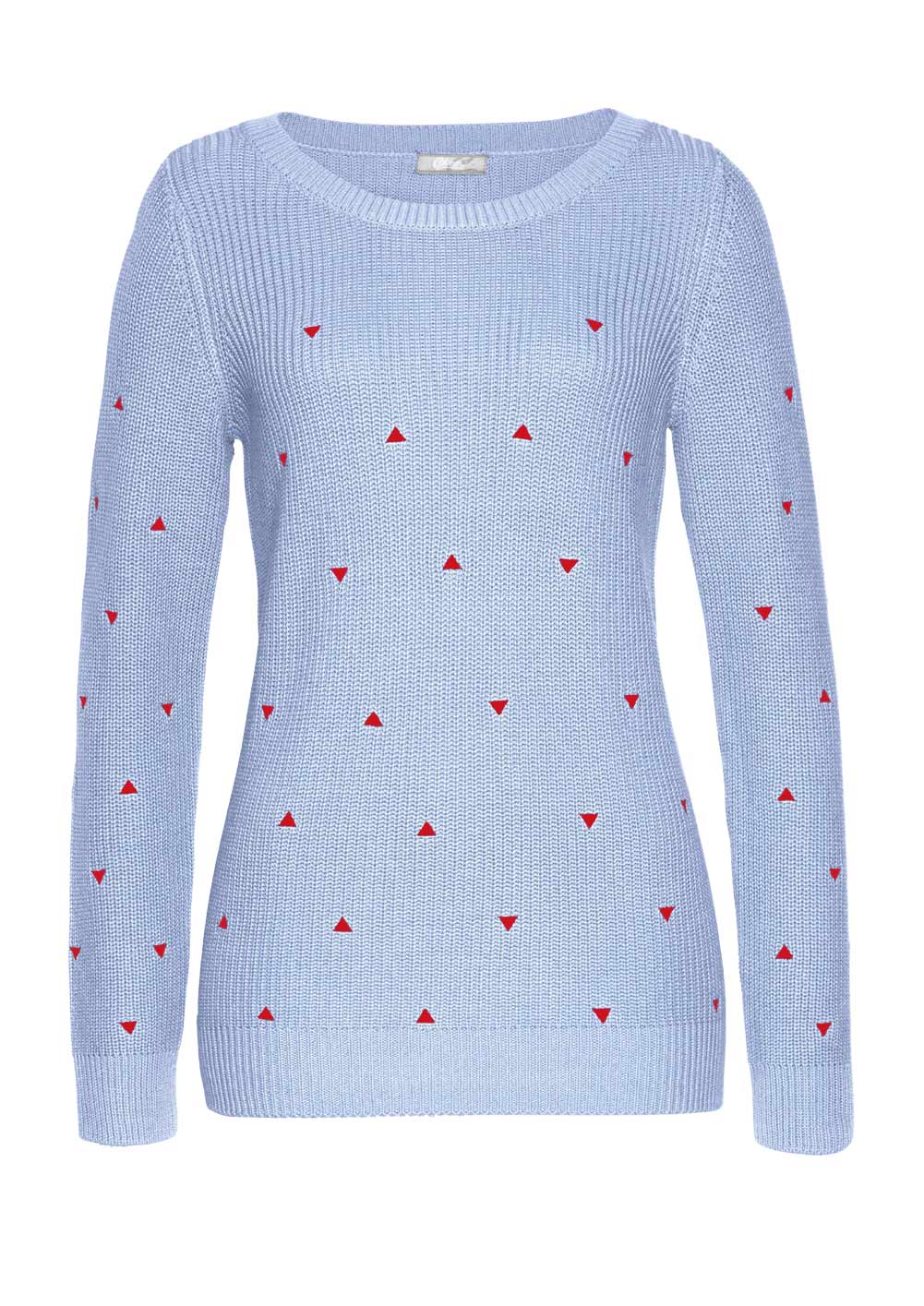 CHEER Damen Pullover mit Stickerei, eisblau-rot