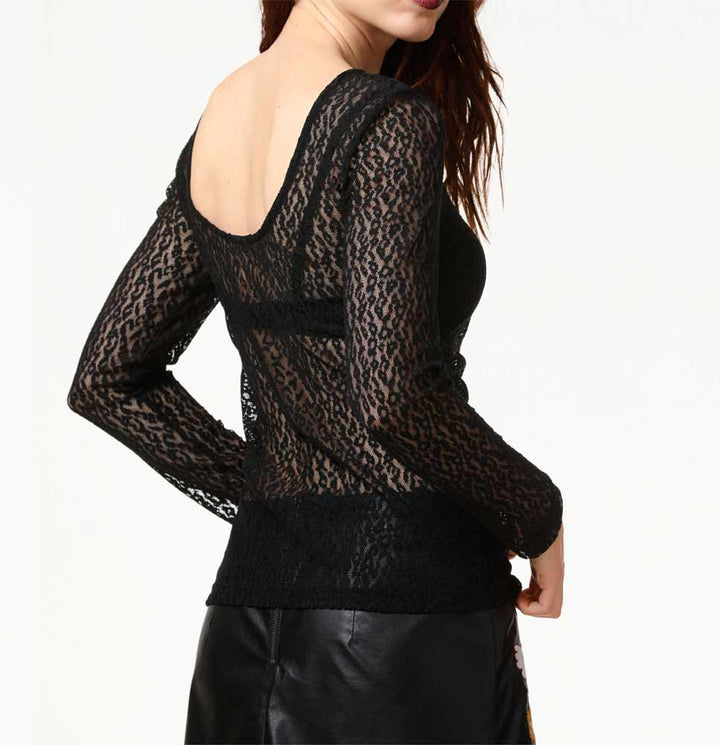 Heine - Best Connections Damen Spitzenshirt, schwarz