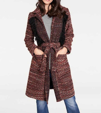 Rick Cardona Damen Designer-Wollmantel, braun-bunt