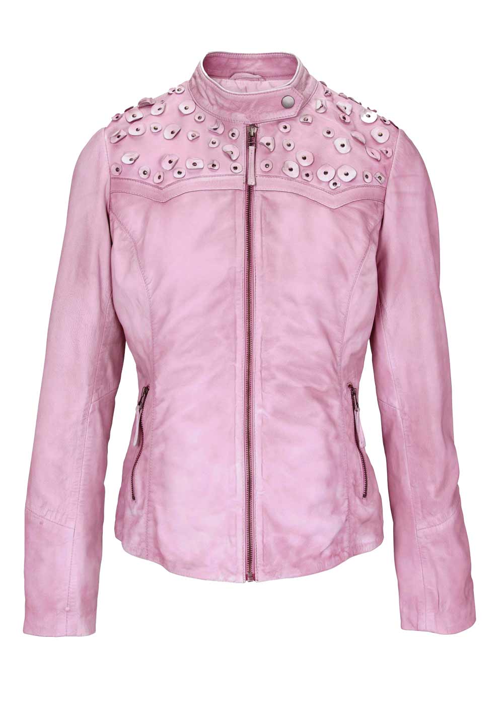 Linea Tesini Damen Designer-Lammnappalederjacke, rosé-used