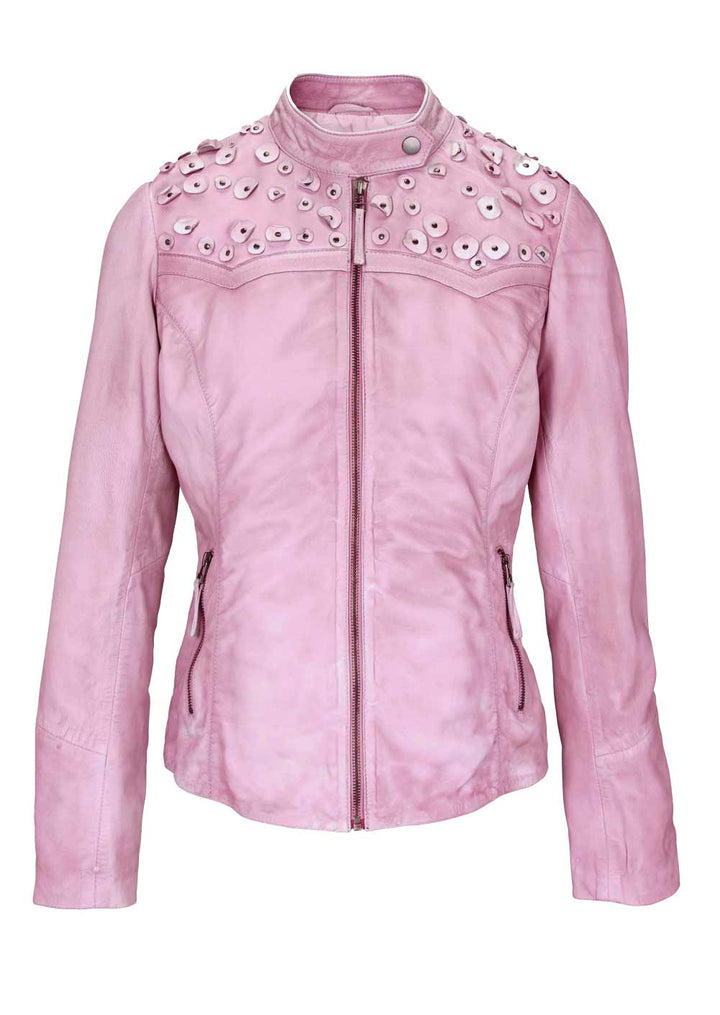 Linea Tesini Damen Designer-Lammnappalederjacke, rosé-used