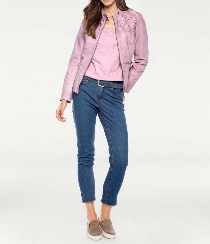 Linea Tesini Damen Designer-Lammnappalederjacke, rosé-used