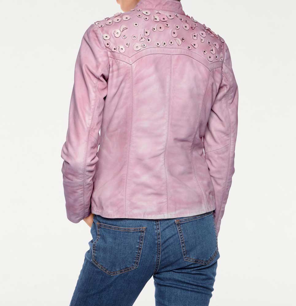 Linea Tesini Damen Designer-Lammnappalederjacke, rosé-used