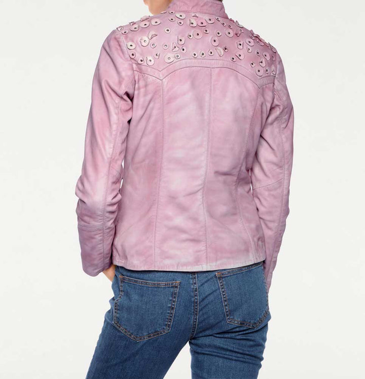 Linea Tesini Damen Designer-Lammnappalederjacke, rosé-used