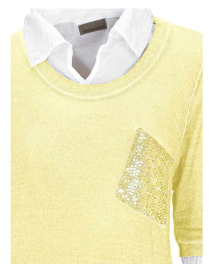 Mandarin Shirt 2-Teiler, gelb-weiß