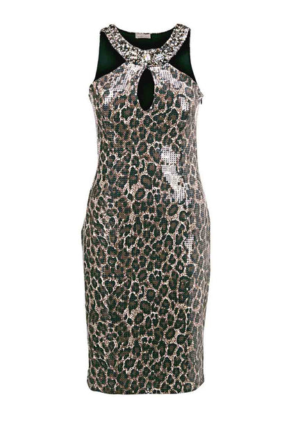 Mandarin Damen Leomuster-Paillettenkleid, braun