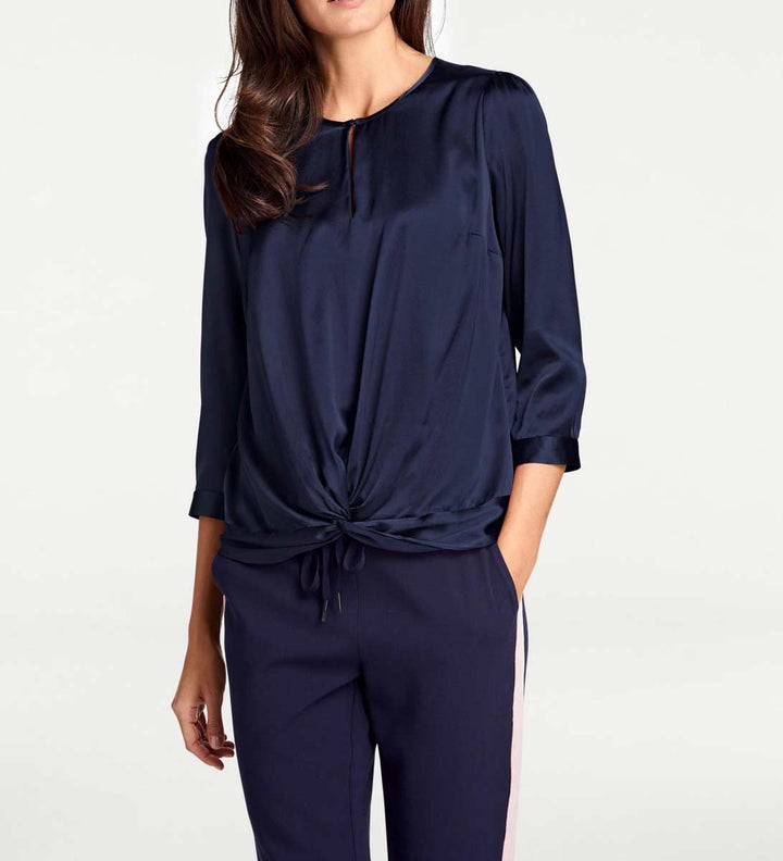 Patrizia Dini Damen Designer-Seiden-Wickelbluse, marine