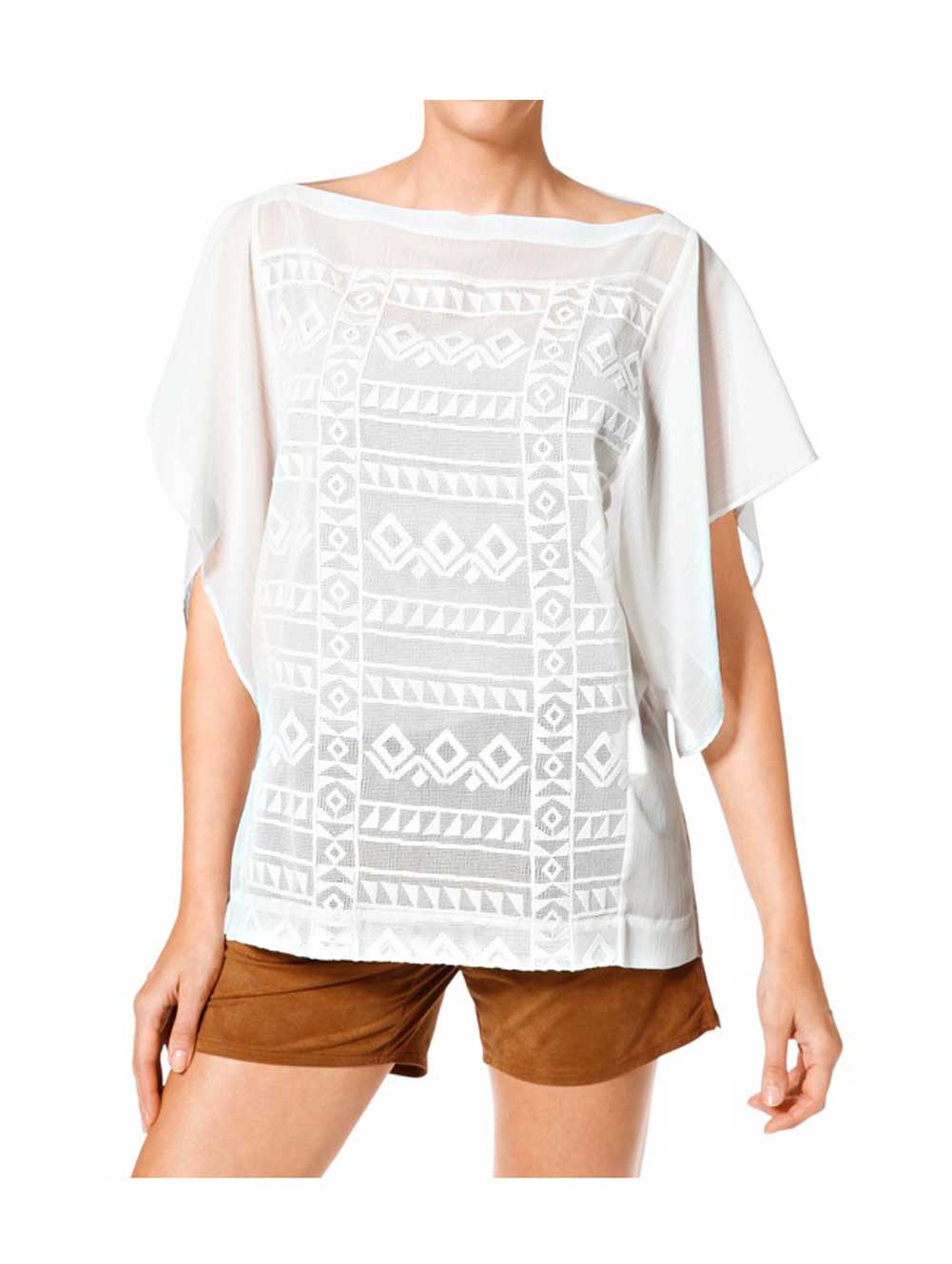 Heine Damen Chiffonbluse mit Stickerei, weiß