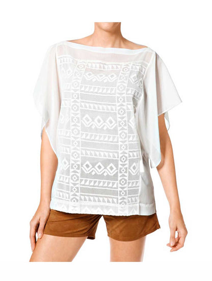 Heine Damen Chiffonbluse mit Stickerei, weiß