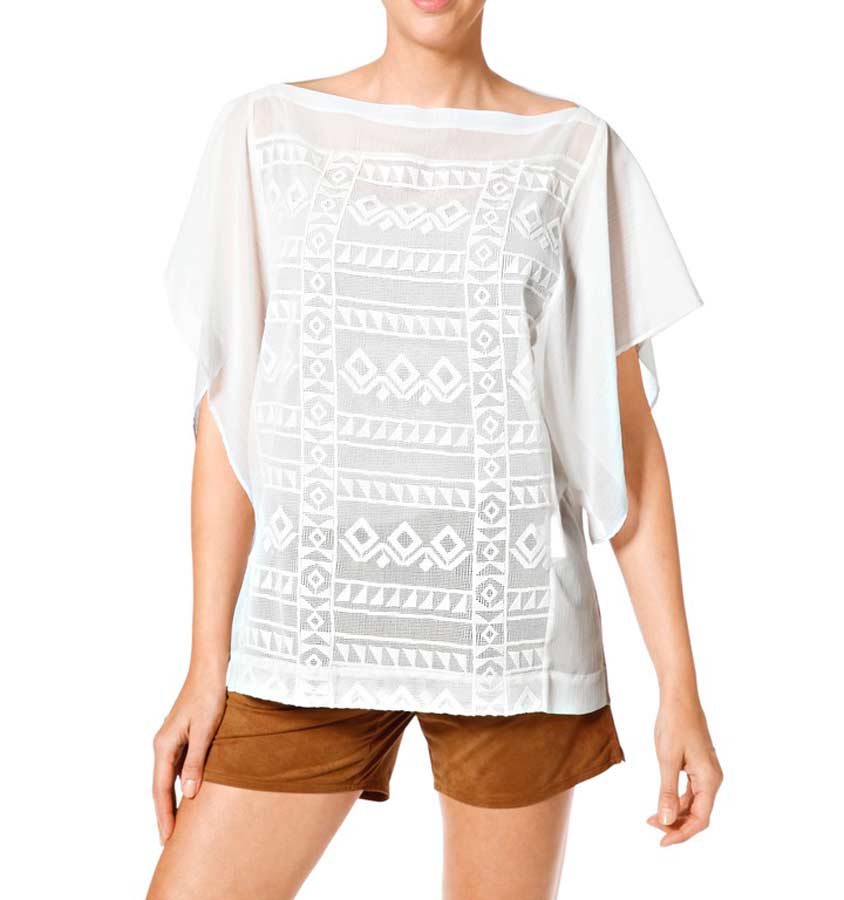 Heine Damen Chiffonbluse mit Stickerei, weiß