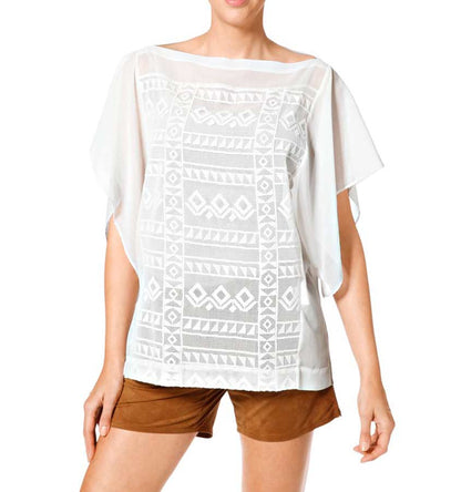 Heine Damen Chiffonbluse mit Stickerei, weiß