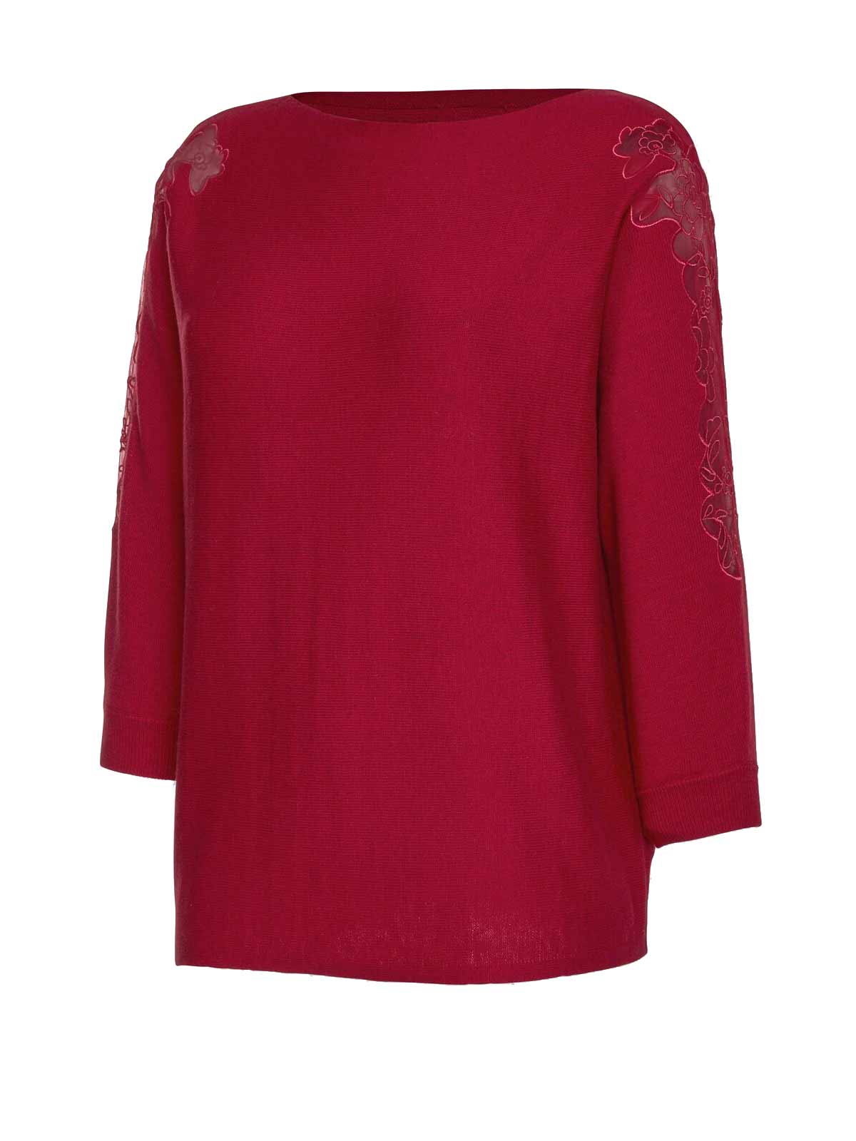 CRéATION L PREMIUM Damen Pullover mit Seide und Spitze, rot