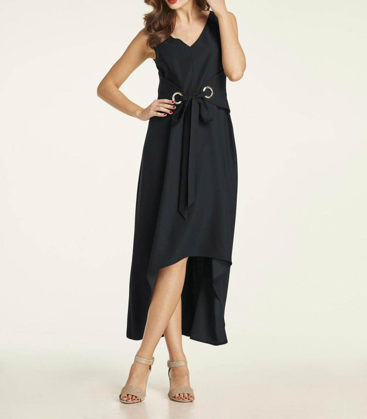 HEINE Damen Abendkleid mit Gürtelelement, schwarz