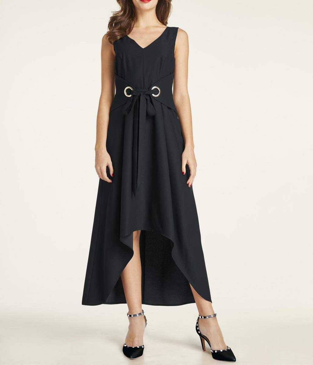 HEINE Damen Abendkleid mit Gürtelelement, schwarz
