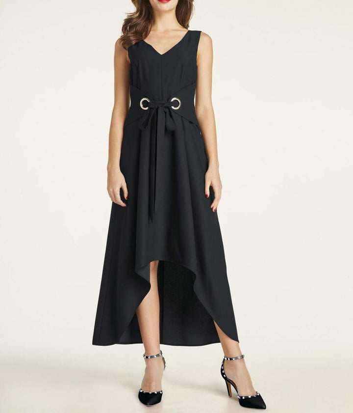 HEINE Damen Abendkleid mit Gürtelelement, schwarz