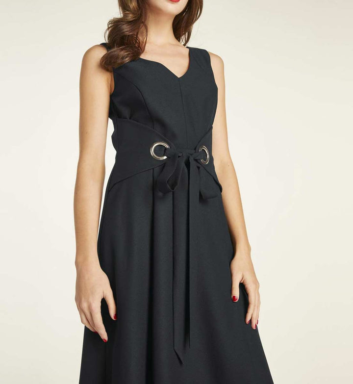 HEINE Damen Abendkleid mit Gürtelelement, schwarz