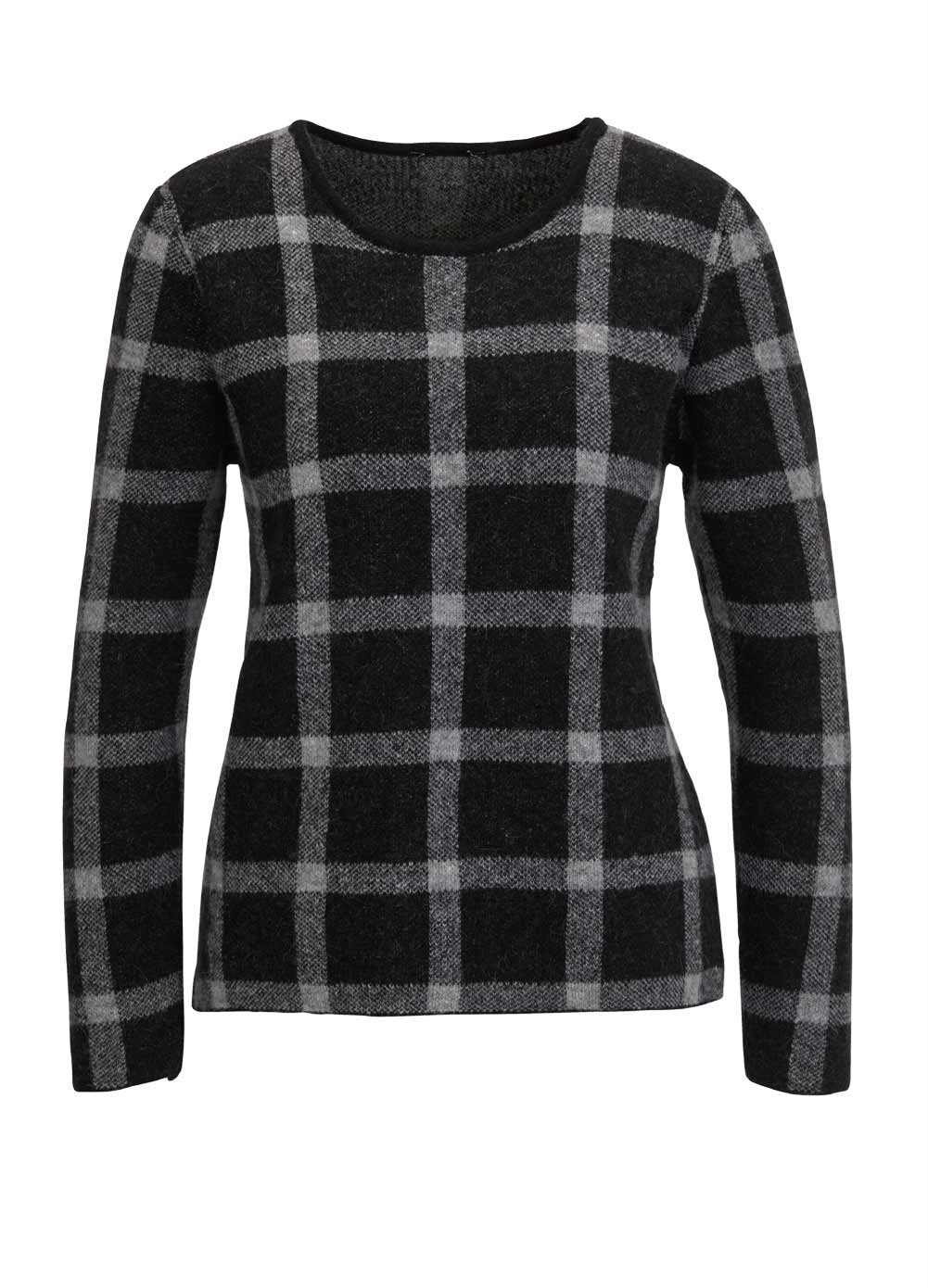 CRéATION L PREMIUM Damen Wolle-Alpaka-Pullover, schwarz-grau