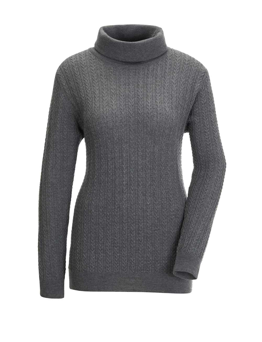 CRéATION L PREMIUM Damen Merino-Kaschmir-Rollkragenpullover, grau